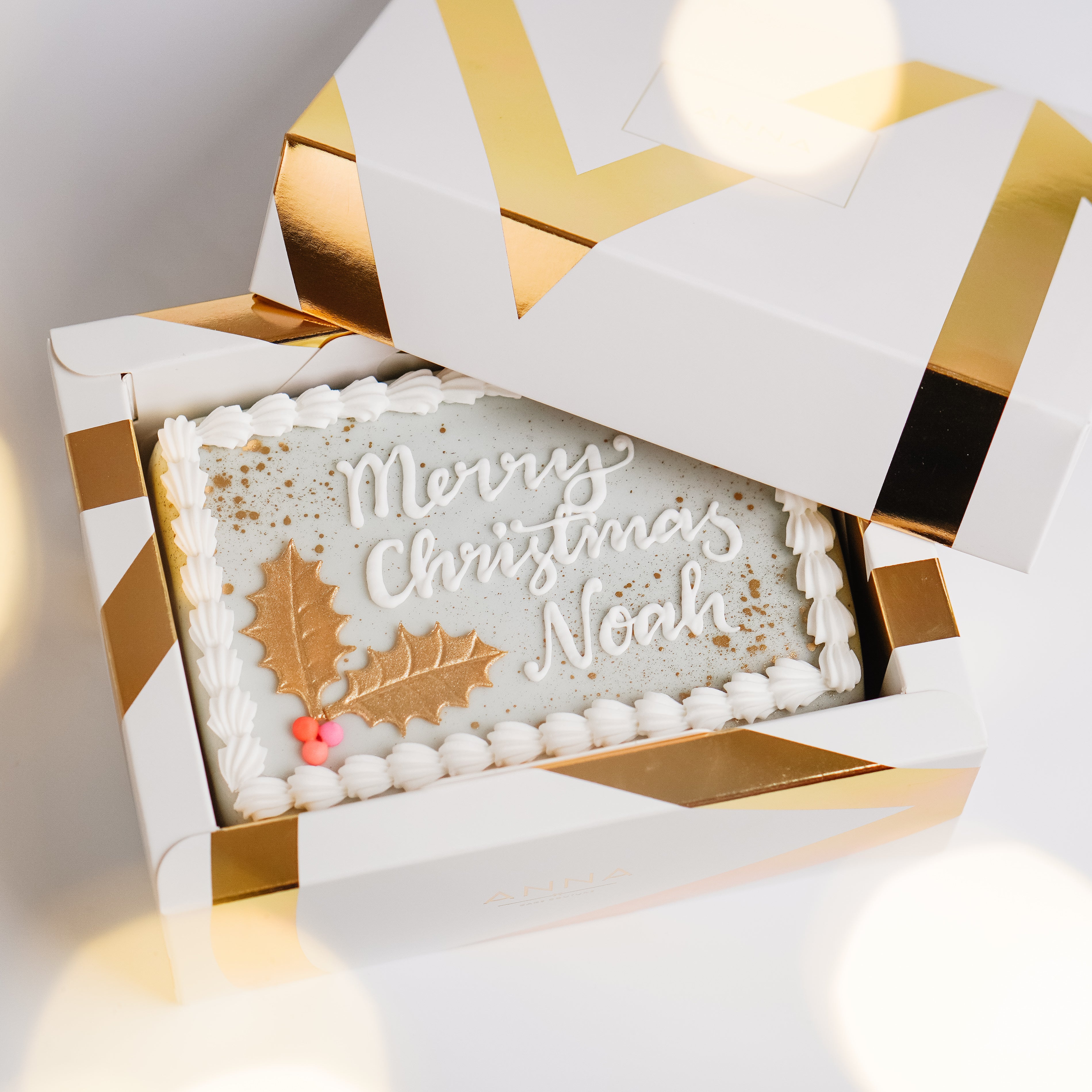 Vanilla & Raspberry Personalised Festive Cake
