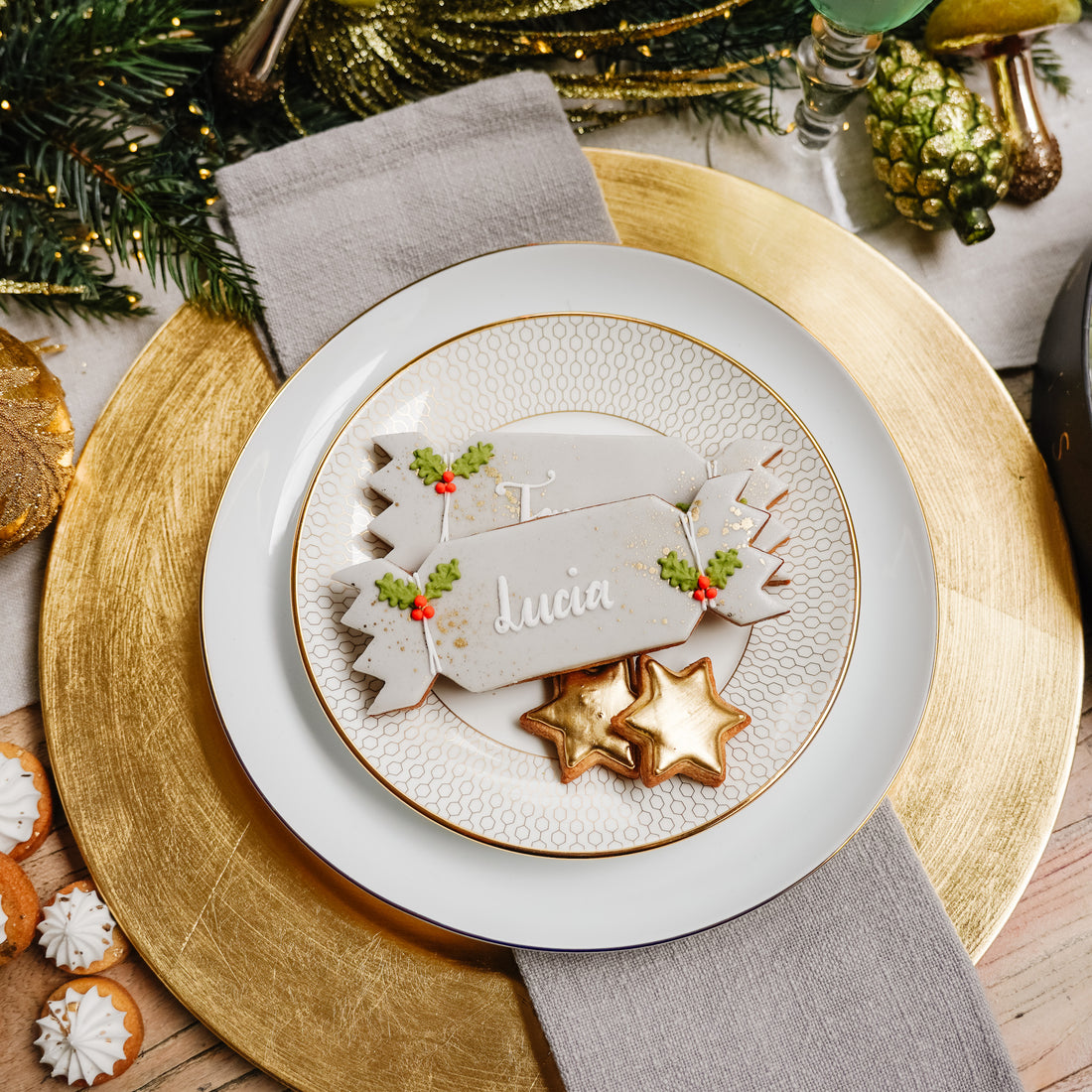 Personalised Grey Christmas Cracker Biscuit
