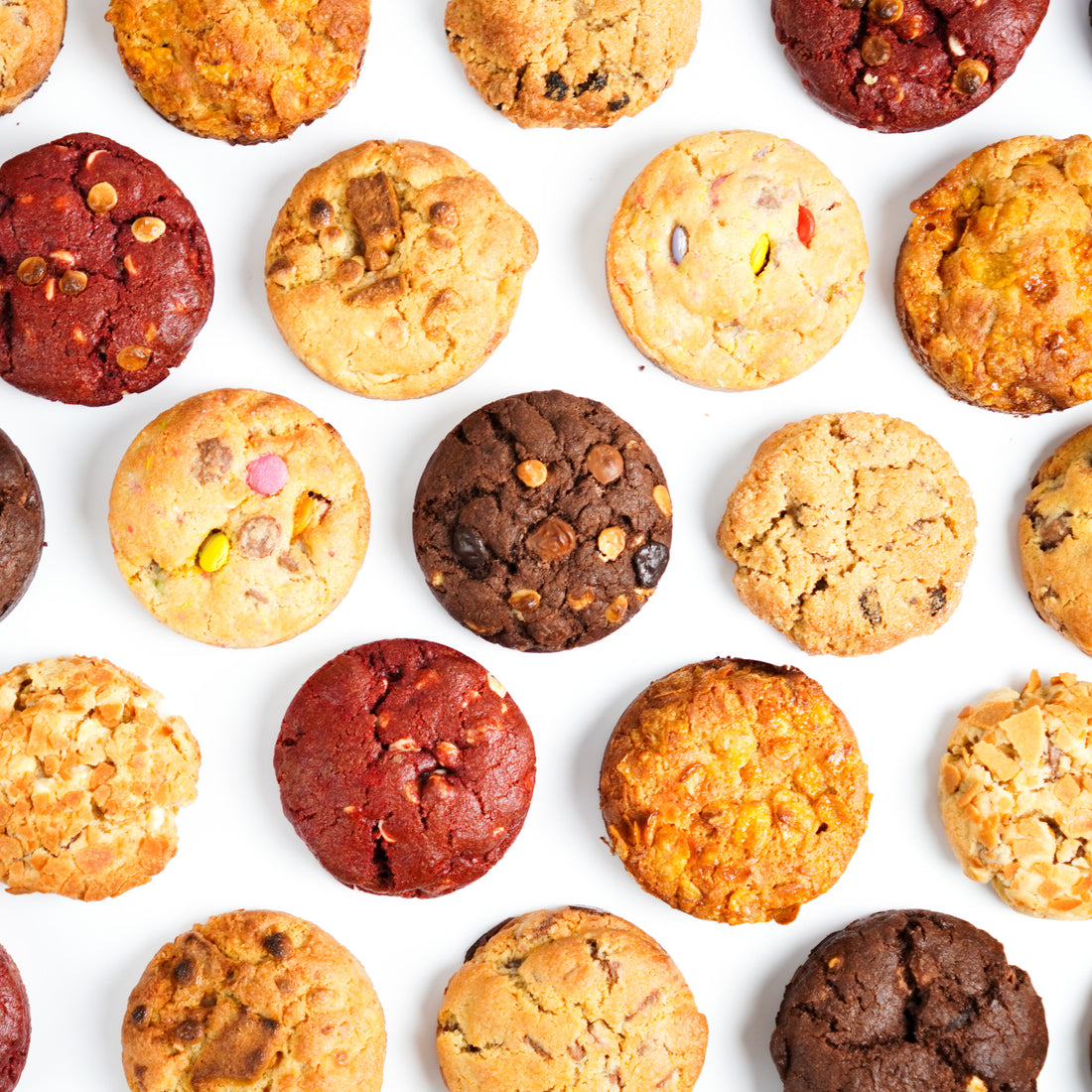 Birds eye view of all the cookies that you can choose from in a grid formation
