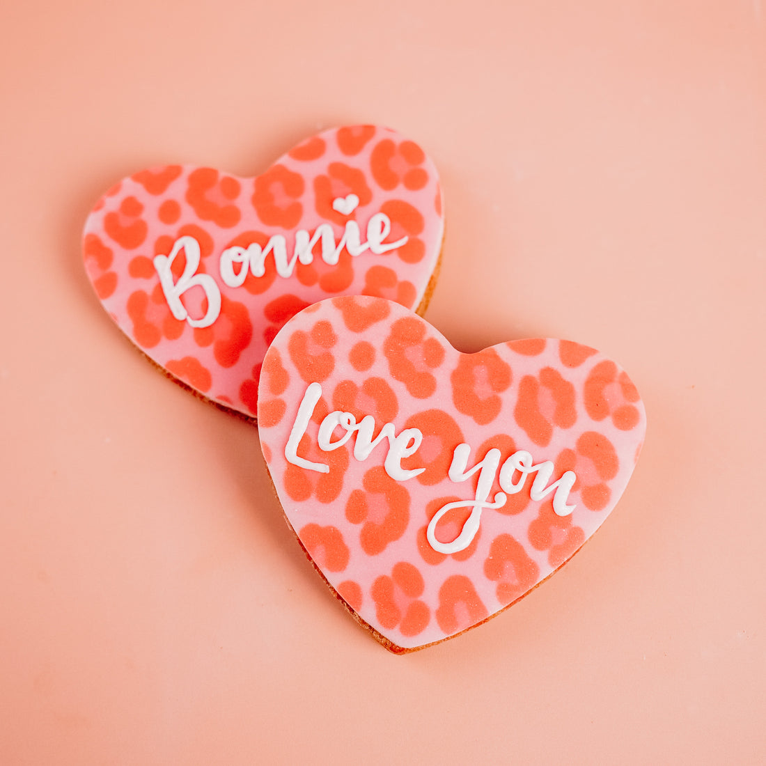 Personalised Pink Leopard Heart Biscuit