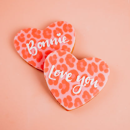 Personalised Pink Leopard Heart Biscuit