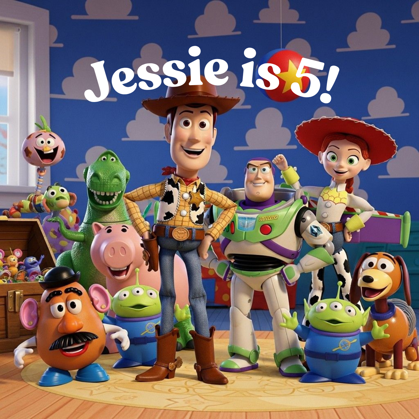 Toy story cake topper with text overlay &