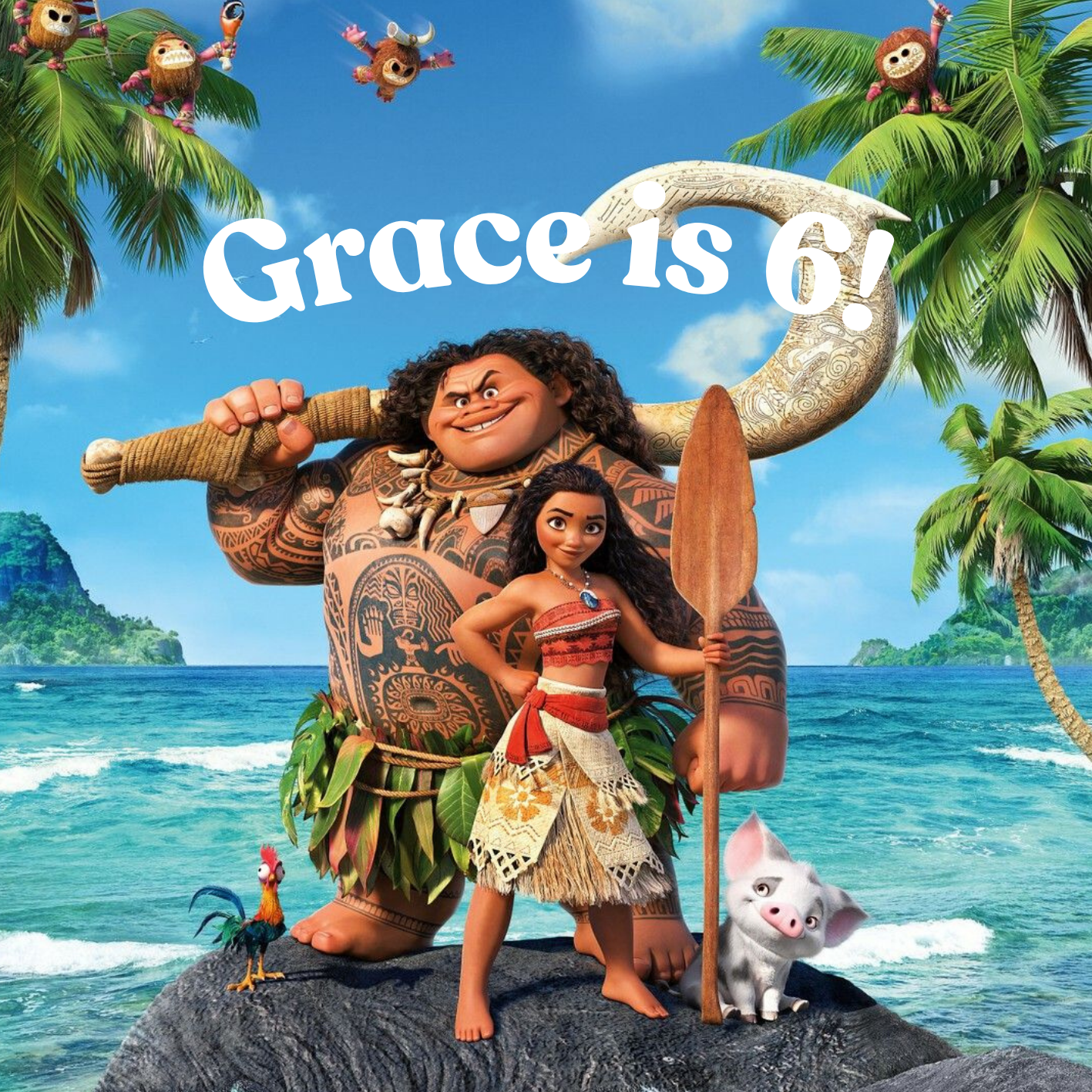 Animated Moana Characters on a tropical island with &