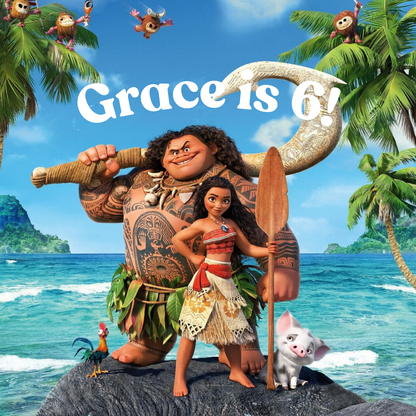 Animated Moana Characters on a tropical island with &